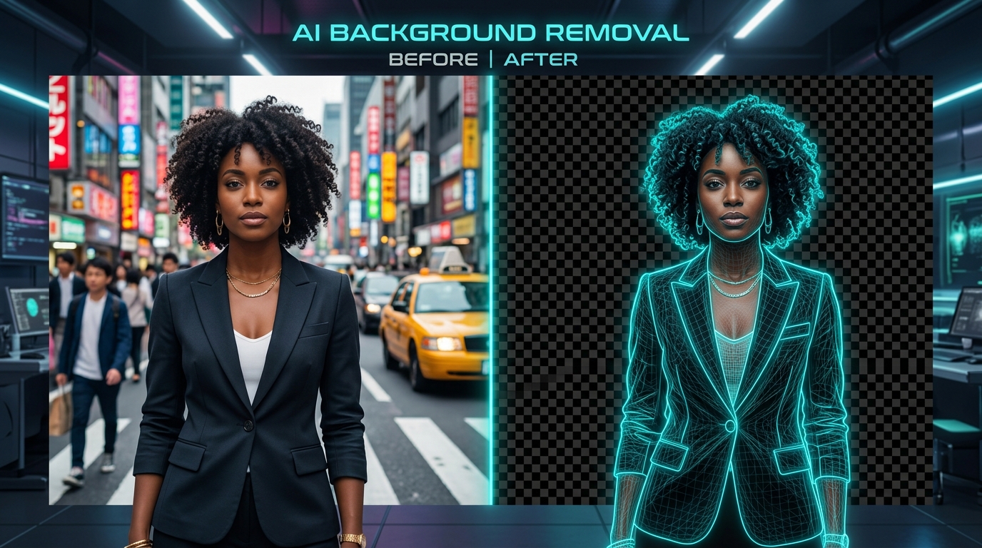 PicsTools AI Background Remover Before and After Model Cutout